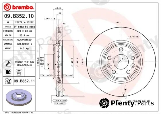 Brembo 09.B352.10 — Brake Disc PRIME LINE