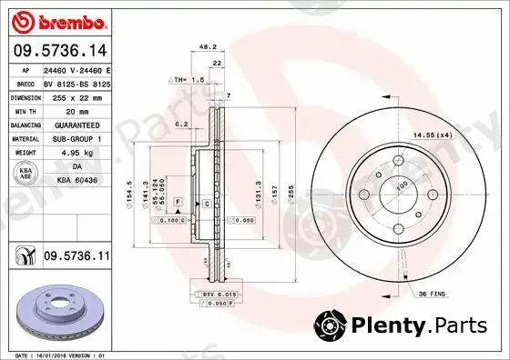 Brembo 09.5736.11 — Brake Disc PRIME LINE - UV Coated