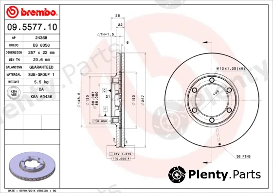 Brembo 09.5577.10 — Brake Disc PRIME LINE