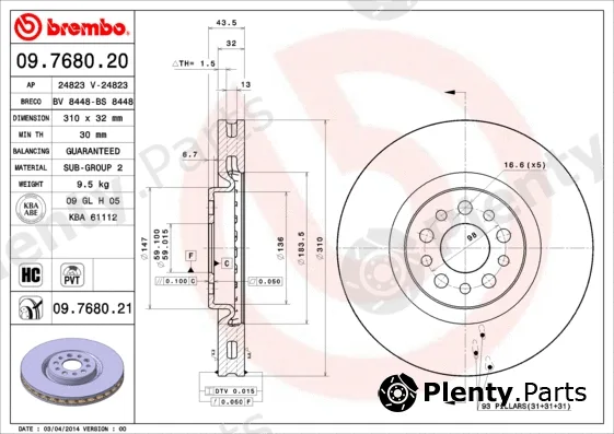 Brembo 09.7680.20 — Brake Disc PRIME LINE
