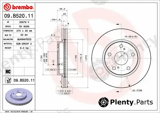 Brembo 09.B520.11 — Brake Disc PRIME LINE - UV Coated