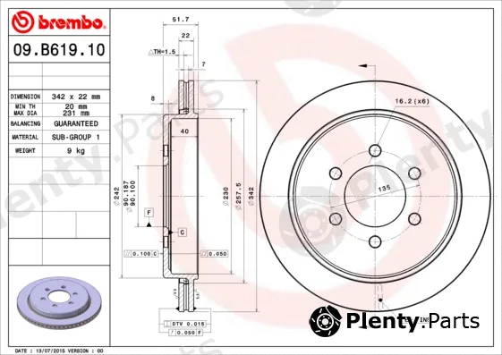 Brembo 09.B619.10 — Brake Disc PRIME LINE