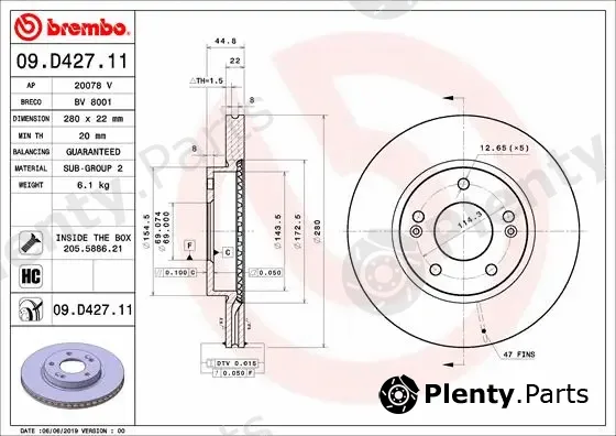 Brembo 09.D427.11 — Brake Disc PRIME LINE - UV Coated