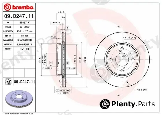Brembo 09.D247.11 — Brake Disc PRIME LINE - UV Coated