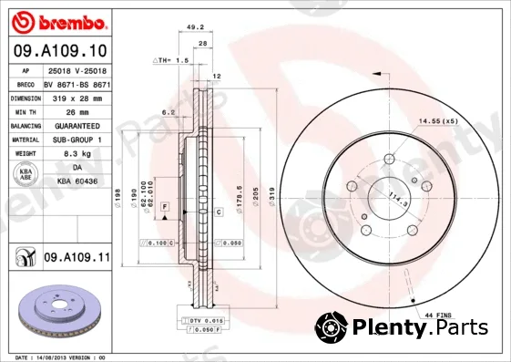 Brembo 09.A109.10 — Brake Disc PRIME LINE