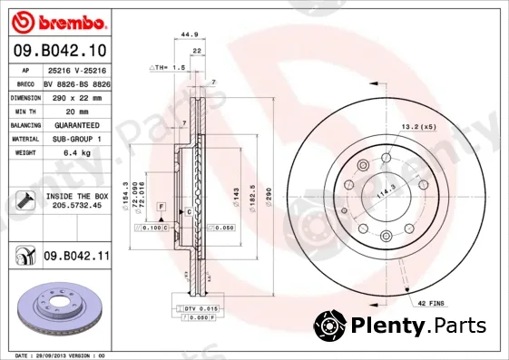 Brembo 09.B042.10 — Brake Disc PRIME LINE