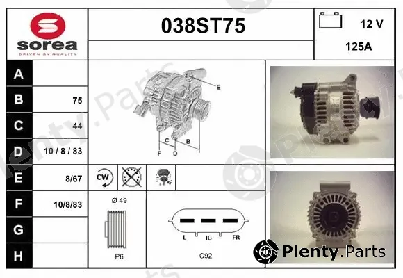 Startcar 038ST75 — Alternator