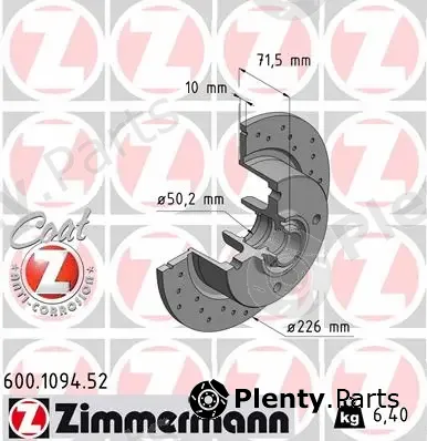 Zimmermann 600.1094.52 — Brake Disc SPORT BRAKE DISC COAT Z