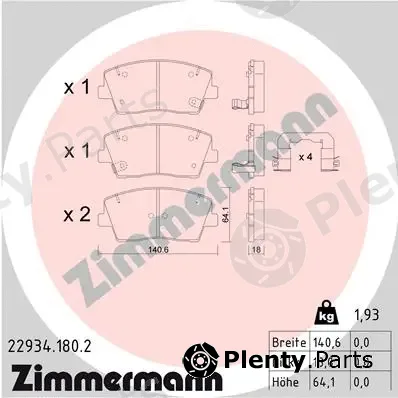 Zimmermann 22934.180.2 — Brake Pad Set, disc brake