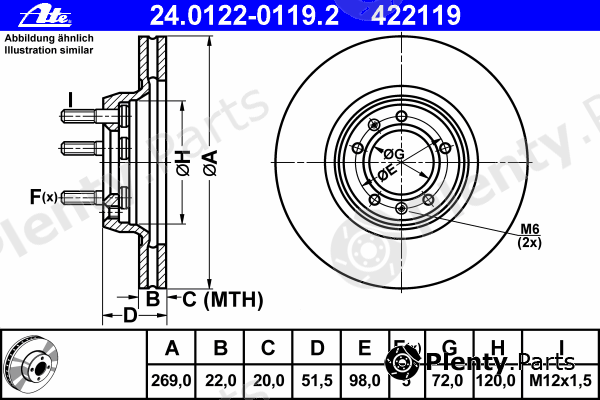  ATE part 24.0122-0119.2 (24012201192) Brake Disc
