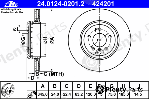  ATE part 24.0124-0201.2 (24012402012) Brake Disc