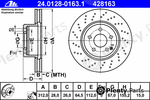  ATE part 24.0128-0163.1 (24012801631) Brake Disc