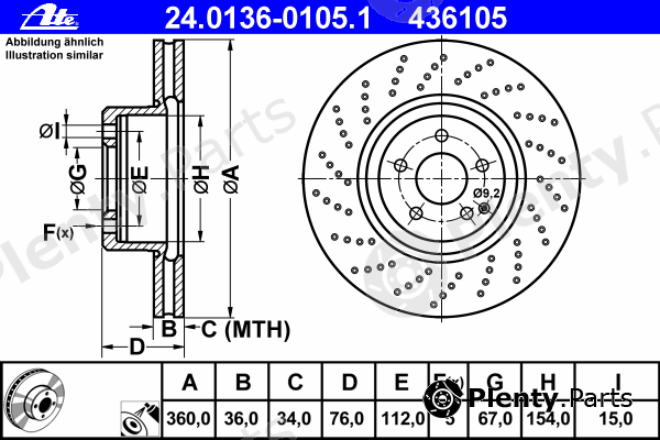  ATE part 24.0136-0105.1 (24013601051) Brake Disc