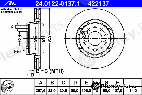  ATE part 24.0122-0137.1 (24012201371) Brake Disc
