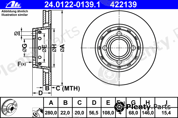  ATE part 24.0122-0139.1 (24012201391) Brake Disc