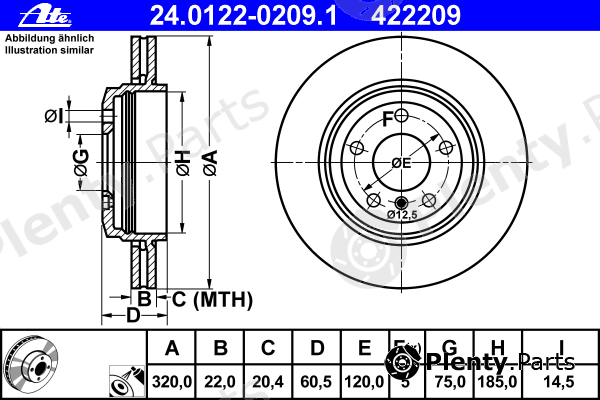  ATE part 24.0122-0209.1 (24012202091) Brake Disc
