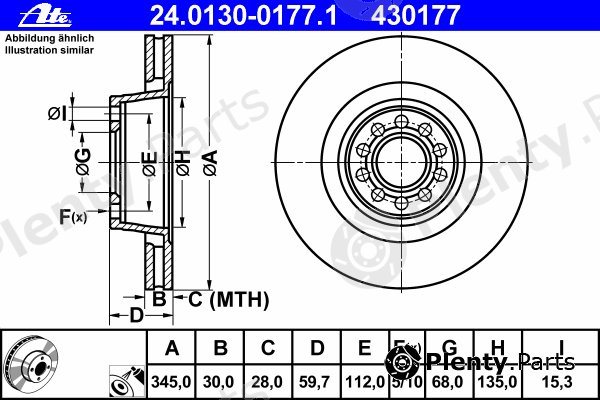  ATE part 24.0130-0177.1 (24013001771) Brake Disc