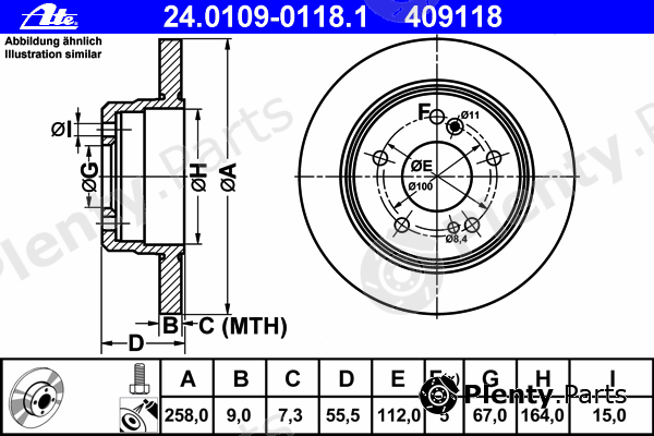  ATE part 24.0109-0118.1 (24010901181) Brake Disc