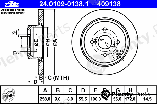  ATE part 24.0109-0138.1 (24010901381) Brake Disc