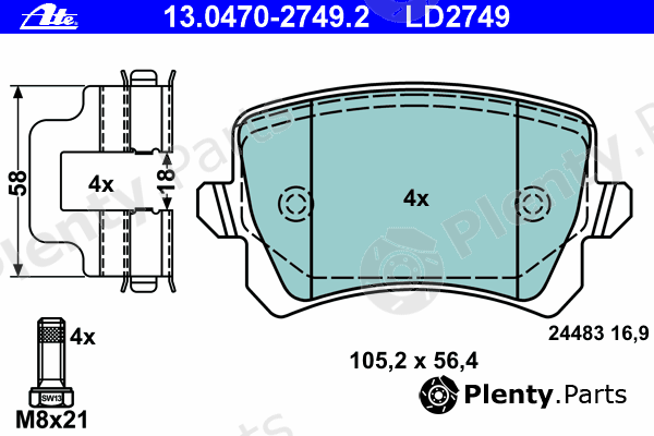  ATE part 13.0470-2749.2 (13047027492) Brake Pad Set, disc brake