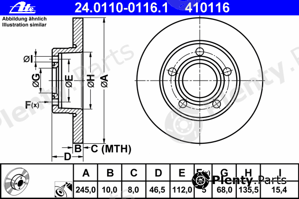  ATE part 24.0110-0116.1 (24011001161) Brake Disc