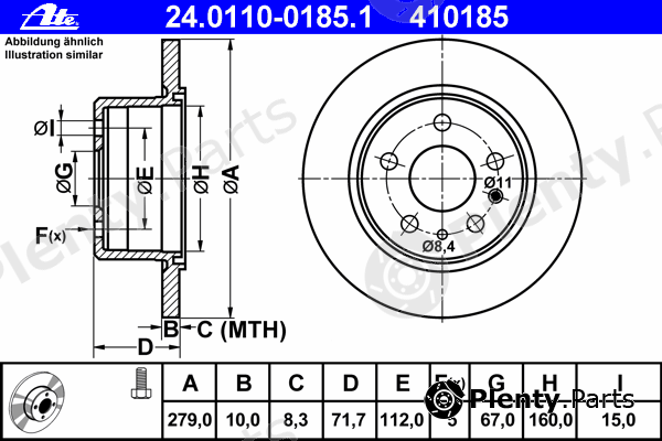  ATE part 24.0110-0185.1 (24011001851) Brake Disc