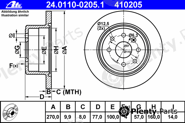  ATE part 24.0110-0205.1 (24011002051) Brake Disc