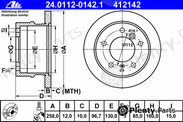  ATE part 24.0112-0142.1 (24011201421) Brake Disc