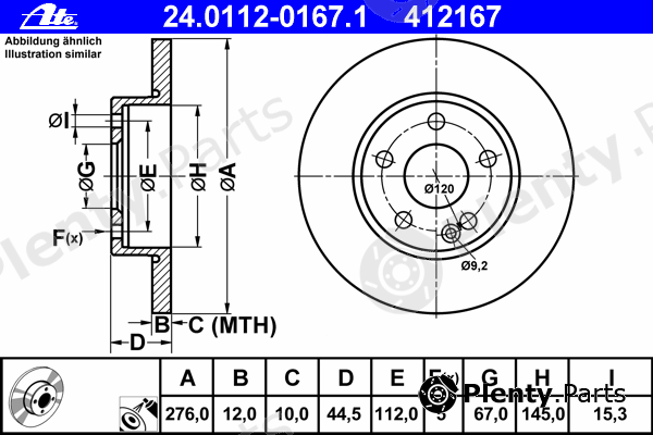  ATE part 24.0112-0167.1 (24011201671) Brake Disc