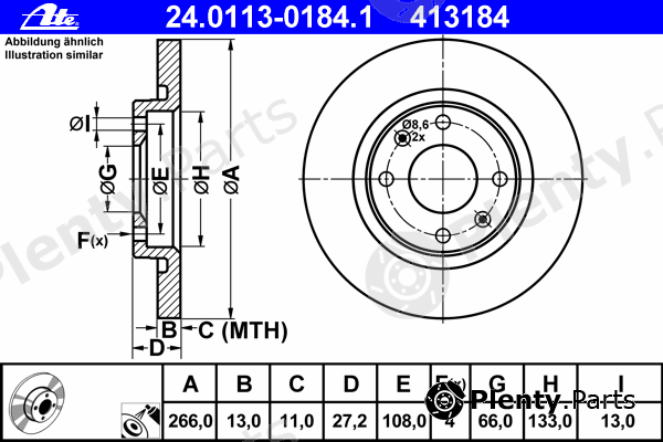  ATE part 24.0113-0184.1 (24011301841) Brake Disc