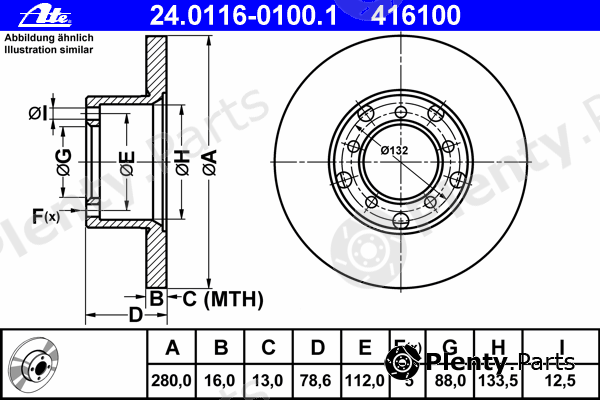 ATE part 24.0116-0100.1 (24011601001) Brake Disc