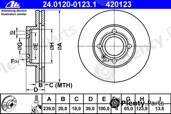  ATE part 24.0120-0123.1 (24012001231) Brake Disc