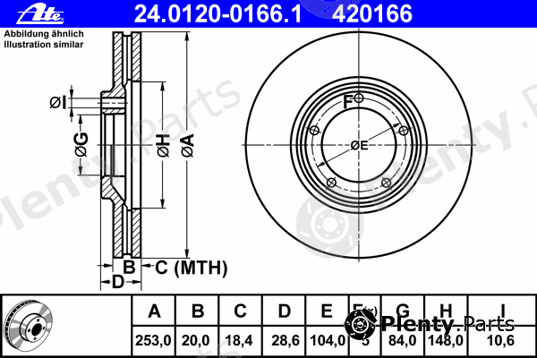  ATE part 24.0120-0166.1 (24012001661) Brake Disc