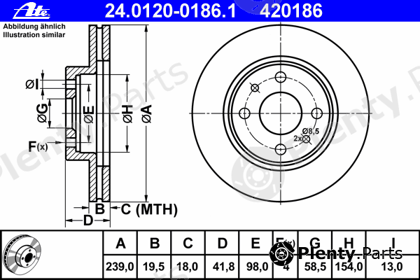  ATE part 24.0120-0186.1 (24012001861) Brake Disc