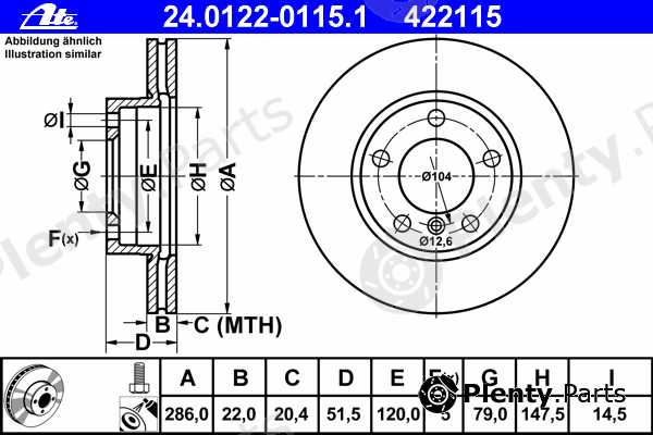  ATE part 24.0122-0115.1 (24012201151) Brake Disc