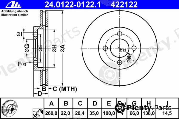  ATE part 24.0122-0122.1 (24012201221) Brake Disc