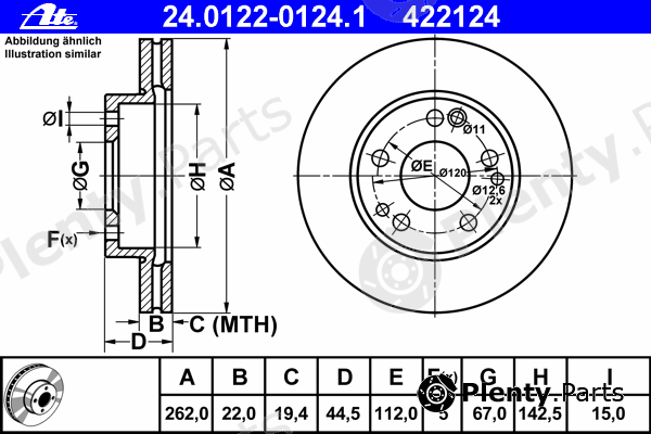  ATE part 24.0122-0124.1 (24012201241) Brake Disc
