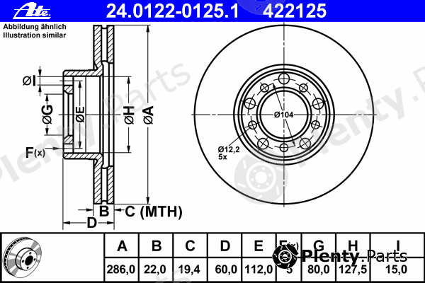  ATE part 24.0122-0125.1 (24012201251) Brake Disc
