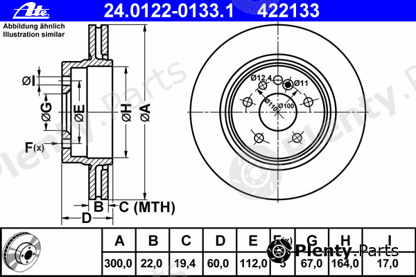  ATE part 24.0122-0133.1 (24012201331) Brake Disc