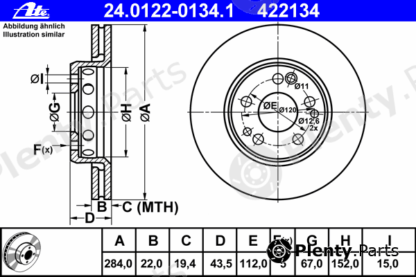  ATE part 24.0122-0134.1 (24012201341) Brake Disc