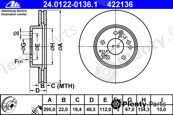  ATE part 24.0122-0136.1 (24012201361) Brake Disc