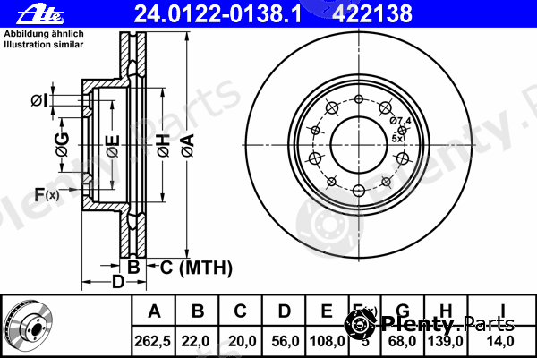  ATE part 24.0122-0138.1 (24012201381) Brake Disc