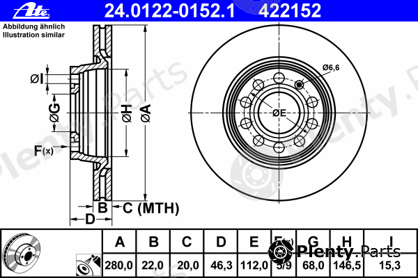  ATE part 24.0122-0152.1 (24012201521) Brake Disc