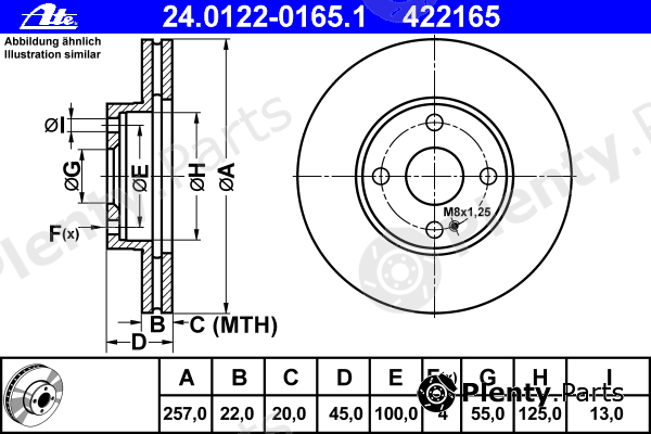  ATE part 24.0122-0165.1 (24012201651) Brake Disc