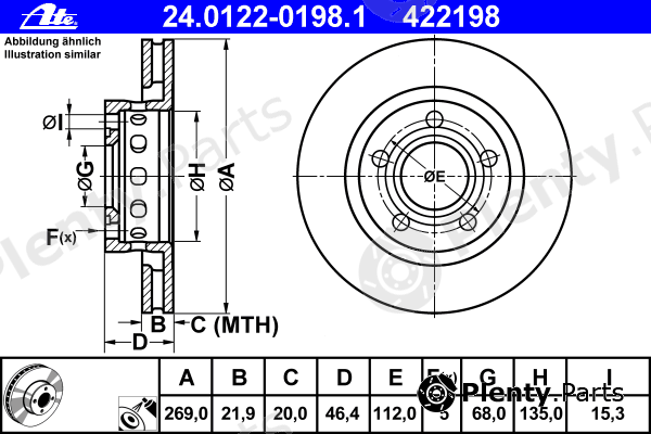  ATE part 24.0122-0198.1 (24012201981) Brake Disc