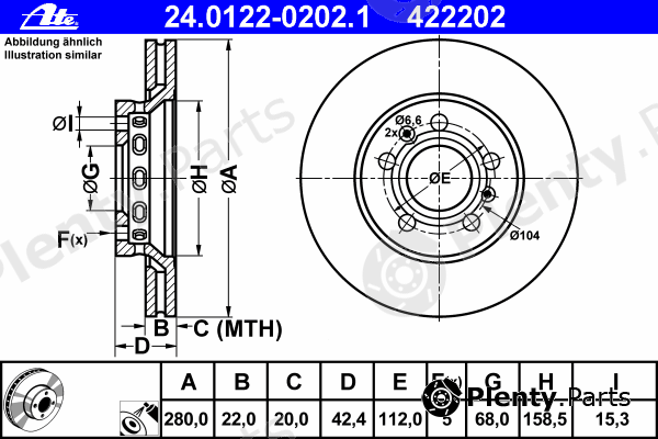  ATE part 24.0122-0202.1 (24012202021) Brake Disc
