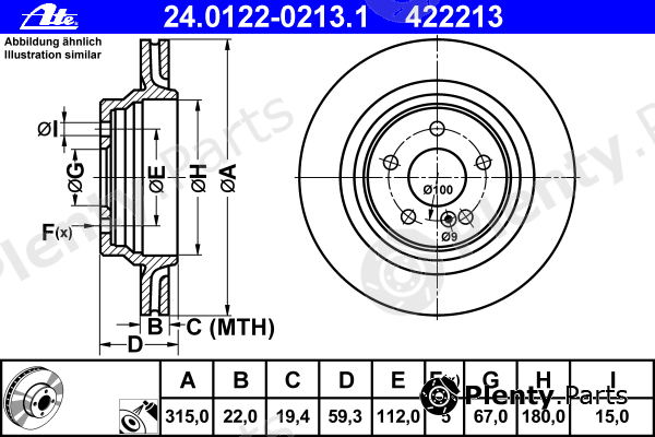  ATE part 24.0122-0213.1 (24012202131) Brake Disc