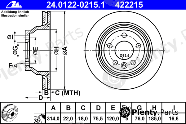  ATE part 24.0122-0215.1 (24012202151) Brake Disc