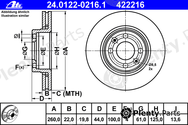  ATE part 24.0122-0216.1 (24012202161) Brake Disc