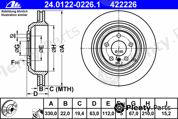  ATE part 24.0122-0226.1 (24012202261) Brake Disc